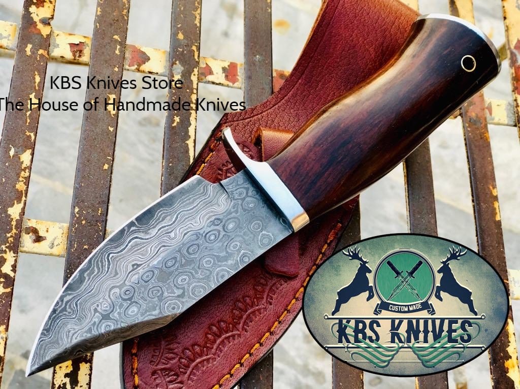 KBS Knives Store Skinner Knife New Custom Handmade Raindrop Damascus Steel Skinning Hunting Knives