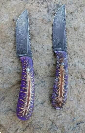 KBS Knives Store Skinner Knife Skinning Knife - Raindrop Damascus Steel Blade, Epoxy Pine-cone Resin Handle - 8 Inches - KBS Knives Store
