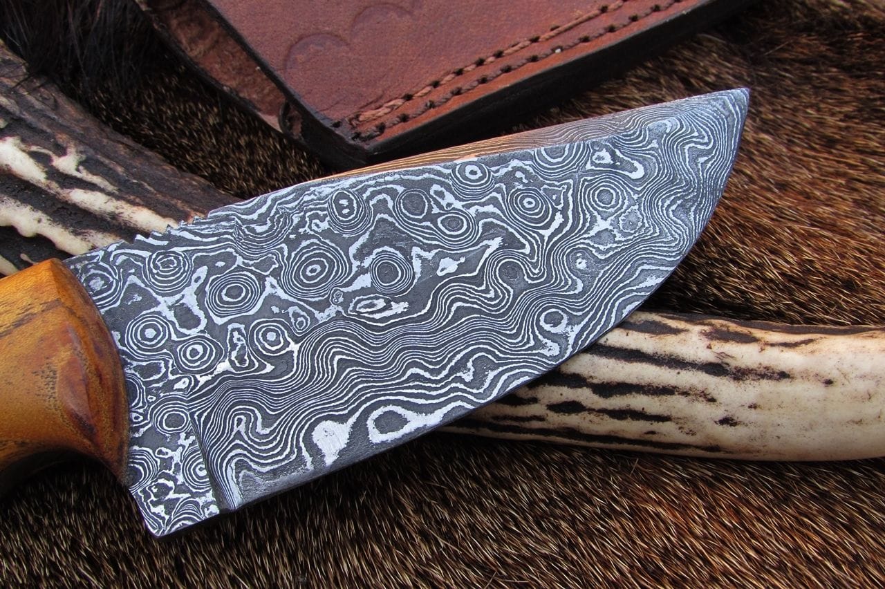 KBS Knives Store Skinner Knives 8.5-Inch Damascus Steel Drop Point Skinning Knife with Native Wood Handle