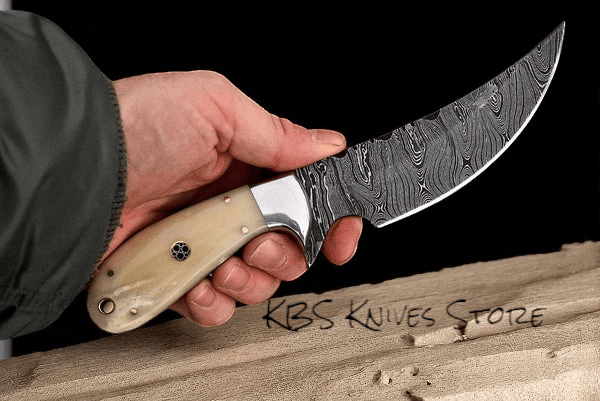 KBS Knives Store Skinner Knives Best Deer Skinning Knife – Handcrafted Damascus Steel with Bone Handle & Leather Sheath