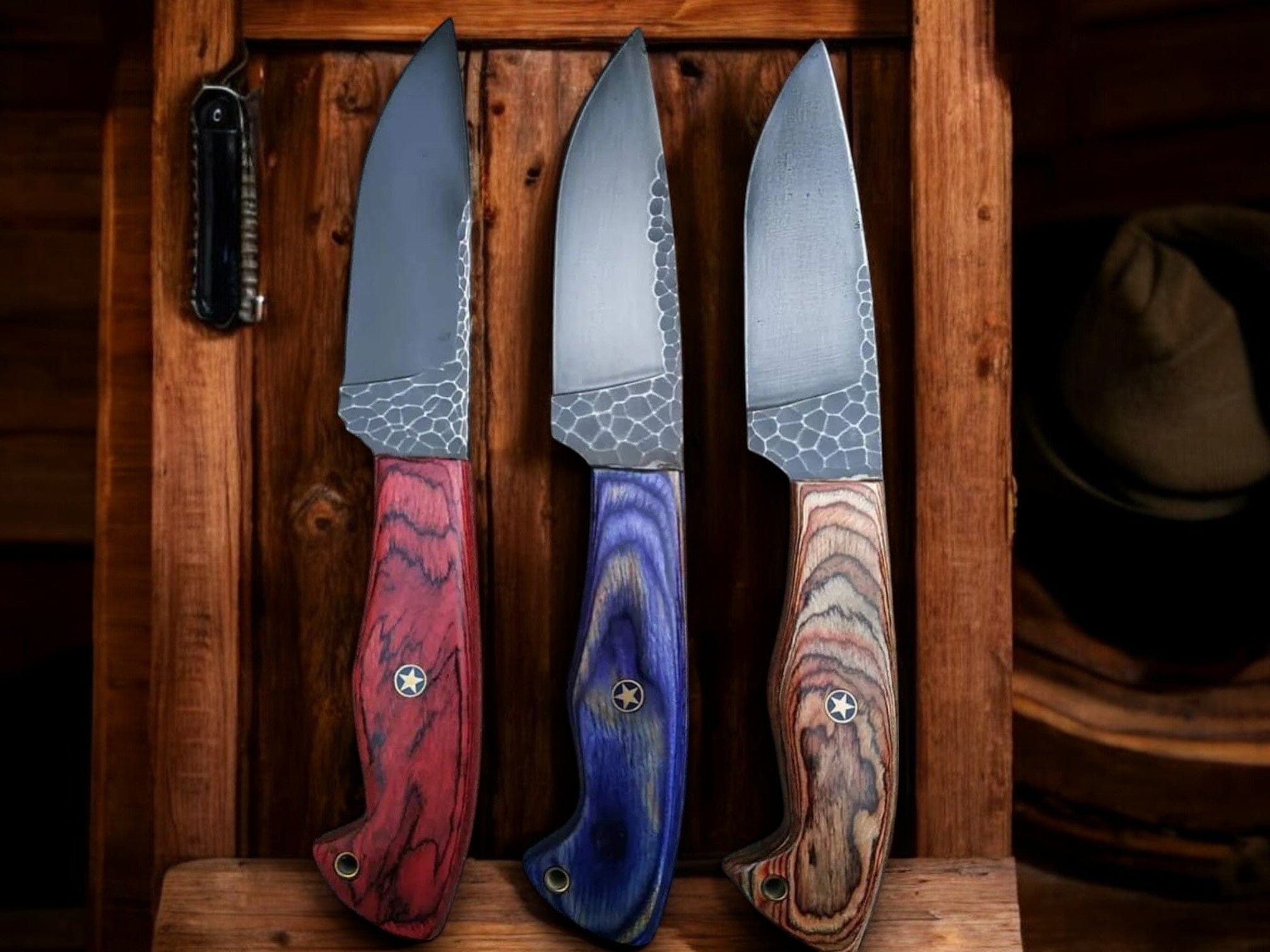 KBS Knives Store Skinner Knives Best Knives for Field Dressing Deer – 8.5" Full Tang 1095 Forged Steel with Exotic & Colored Wood Handle, Leather Sheath