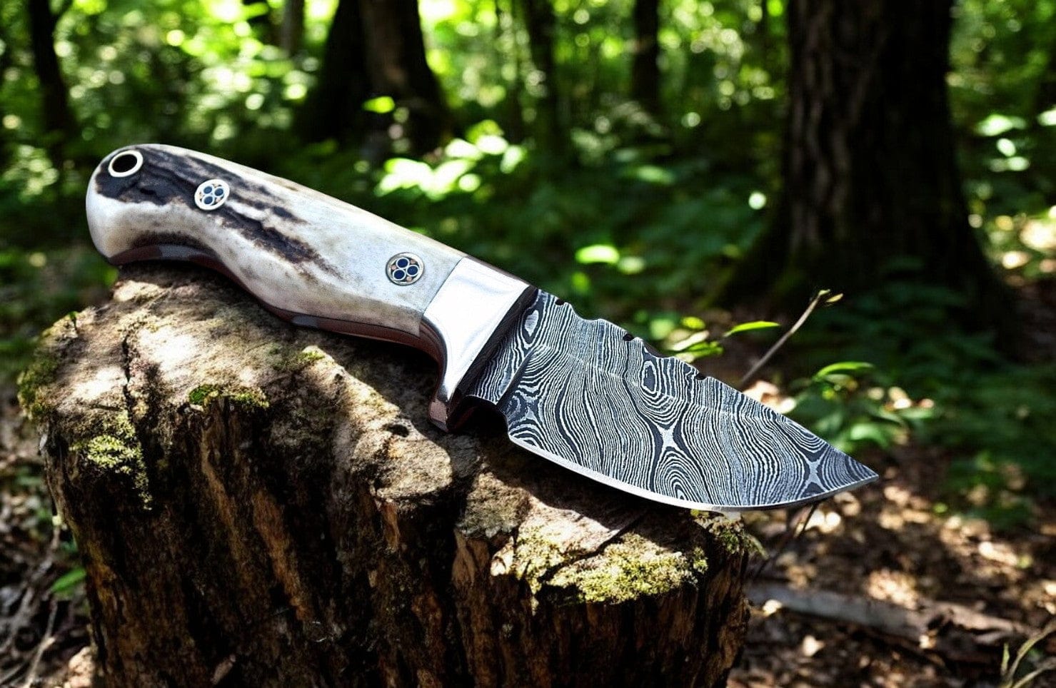 KBS Knives Store Skinner Knives Custom Damascus Steel Field Dressing Knife with Antler Horn Handle