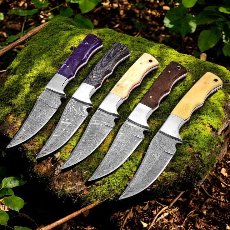 KBS Knives Store Skinner Knives Custom Damascus Steel Skinning Knife with Bone & Wood Handle – 8 Inch Field Dressing Blade