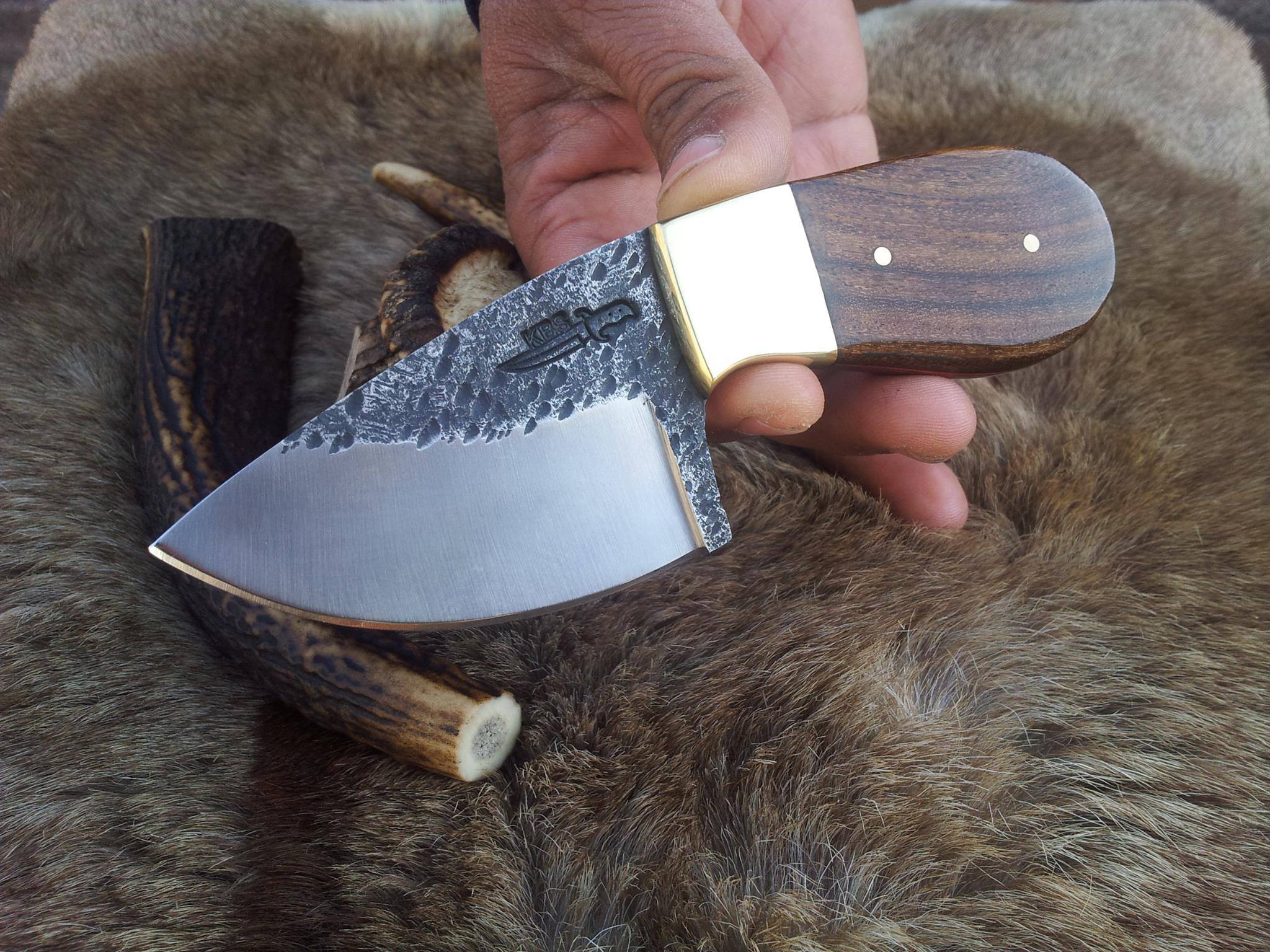 KBS Knives Store Skinner Knives Custom Hand Forged 1095 Field Dressing Deer Skinning Knife – 6 Inch Drop Point Blade with Rosewood Handle and Brass Bolster