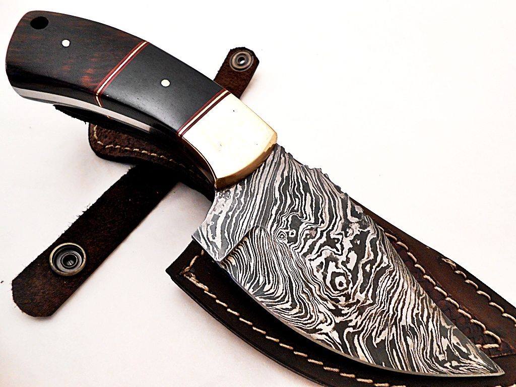 KBS Knives Store Skinner Knives Custom Handmade Damascus Deer Skinning Knife – 8" with Buffalo Horn Handle