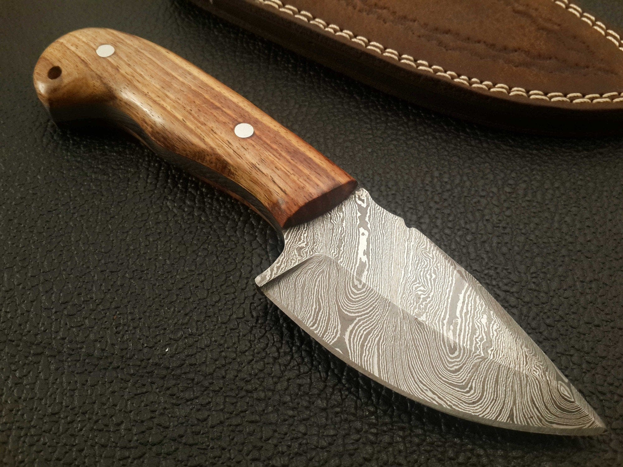 KBS Knives Store Skinner Knives Custom Handmade Damascus Skinning Knife with Olive Wood Handle