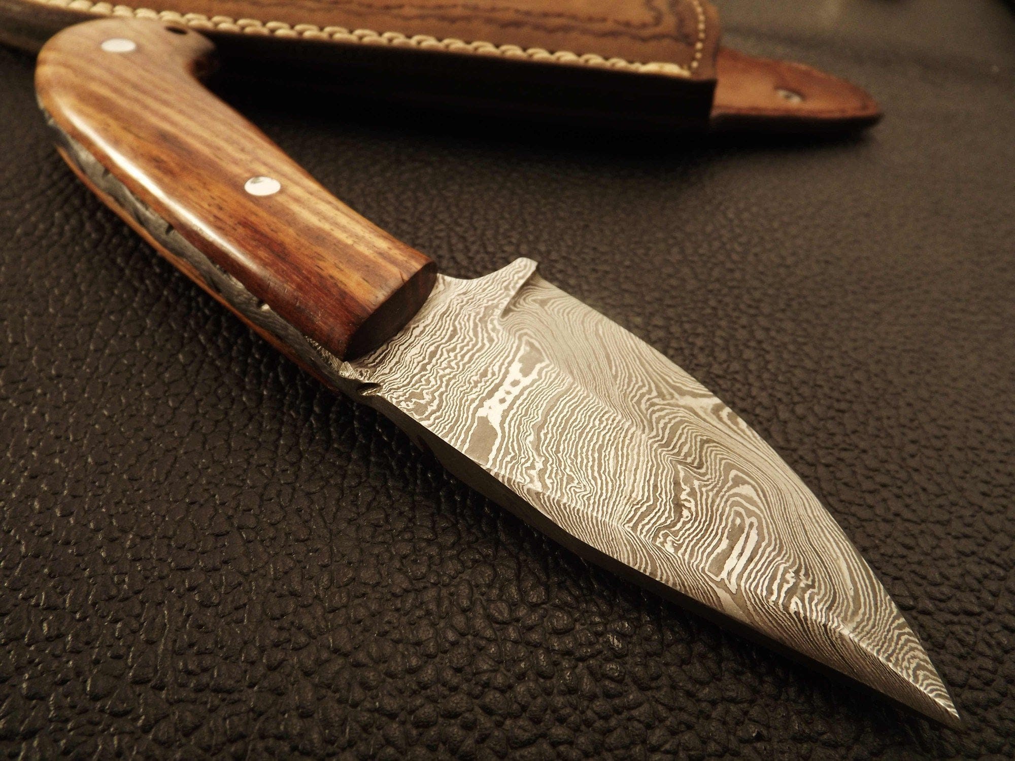 KBS Knives Store Skinner Knives Custom Handmade Damascus Skinning Knife with Olive Wood Handle