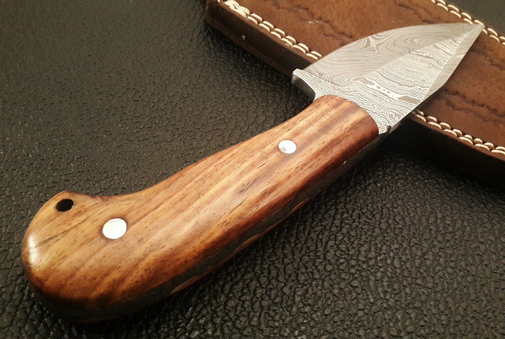 KBS Knives Store Skinner Knives Custom Handmade Damascus Skinning Knife with Olive Wood Handle