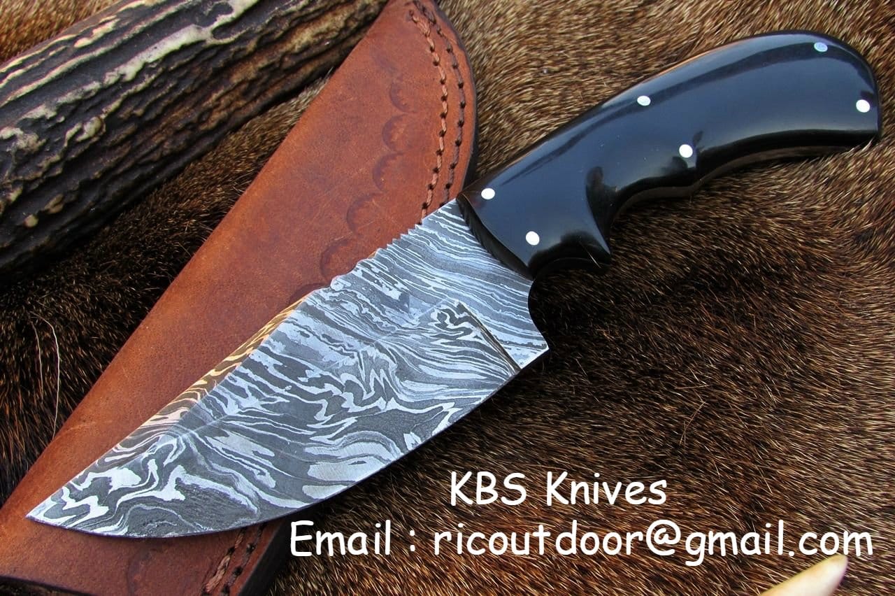 KBS Knives Store Skinner Knives Custom Handmade Deer Skinning Knife – 8.5 Inches Damascus Steel