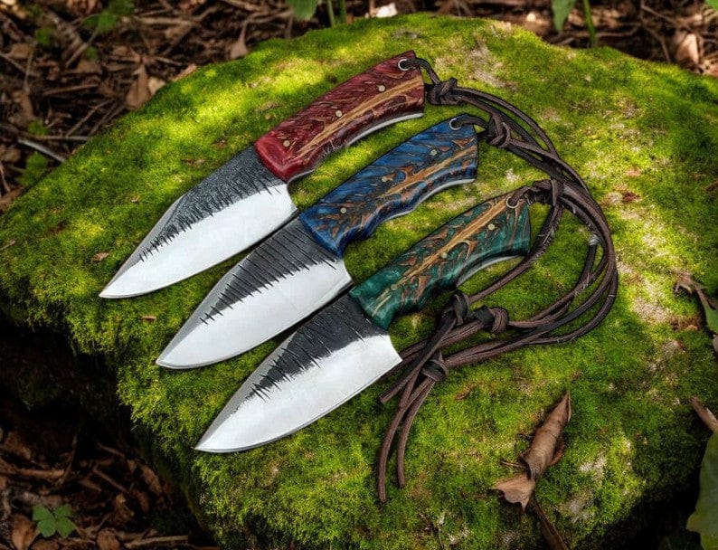 KBS Knives Store Skinner Knives Custom Handmade Fixed Blade Knife – 8" High-Carbon Steel Blade with Epoxy Pine-Cone Handle