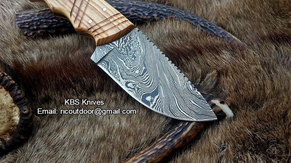 KBS Knives Store Skinner Knives Custom Handmade Fixed-Blade Skinning Knife with Olivewood Handle