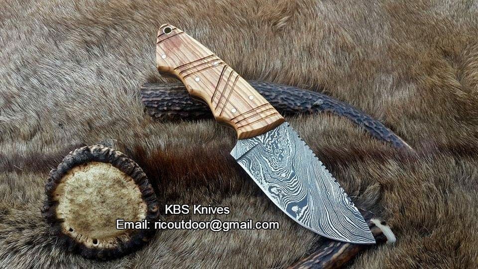 KBS Knives Store Skinner Knives Custom Handmade Fixed-Blade Skinning Knife with Olivewood Handle