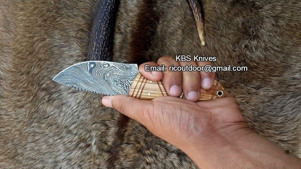KBS Knives Store Skinner Knives Custom Handmade Fixed-Blade Skinning Knife with Olivewood Handle