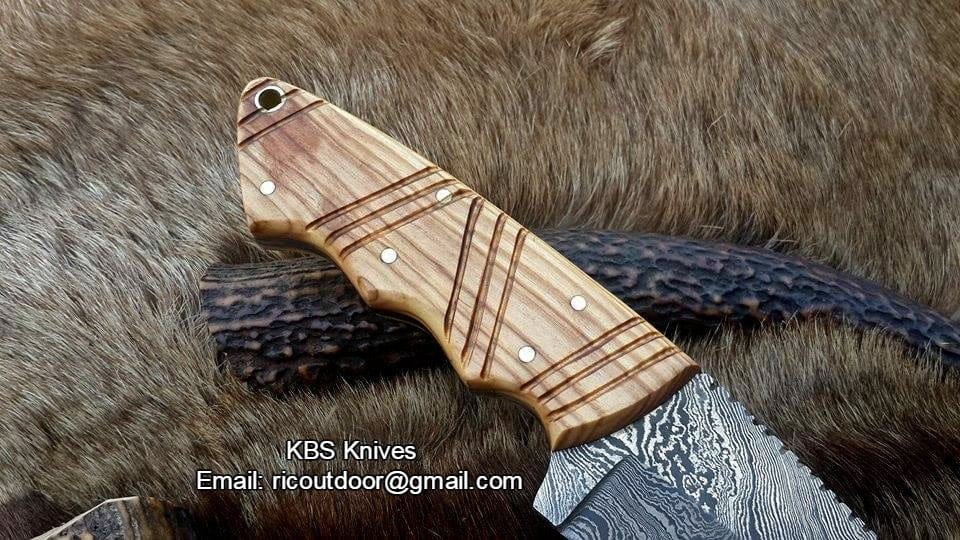 KBS Knives Store Skinner Knives Custom Handmade Fixed-Blade Skinning Knife with Olivewood Handle