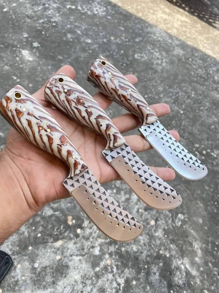 KBS Knives Store Skinner Knives Custom Handmade Skinner Knife with Rasp Tool Steel Blade and Epoxy Pine-Cone Handle