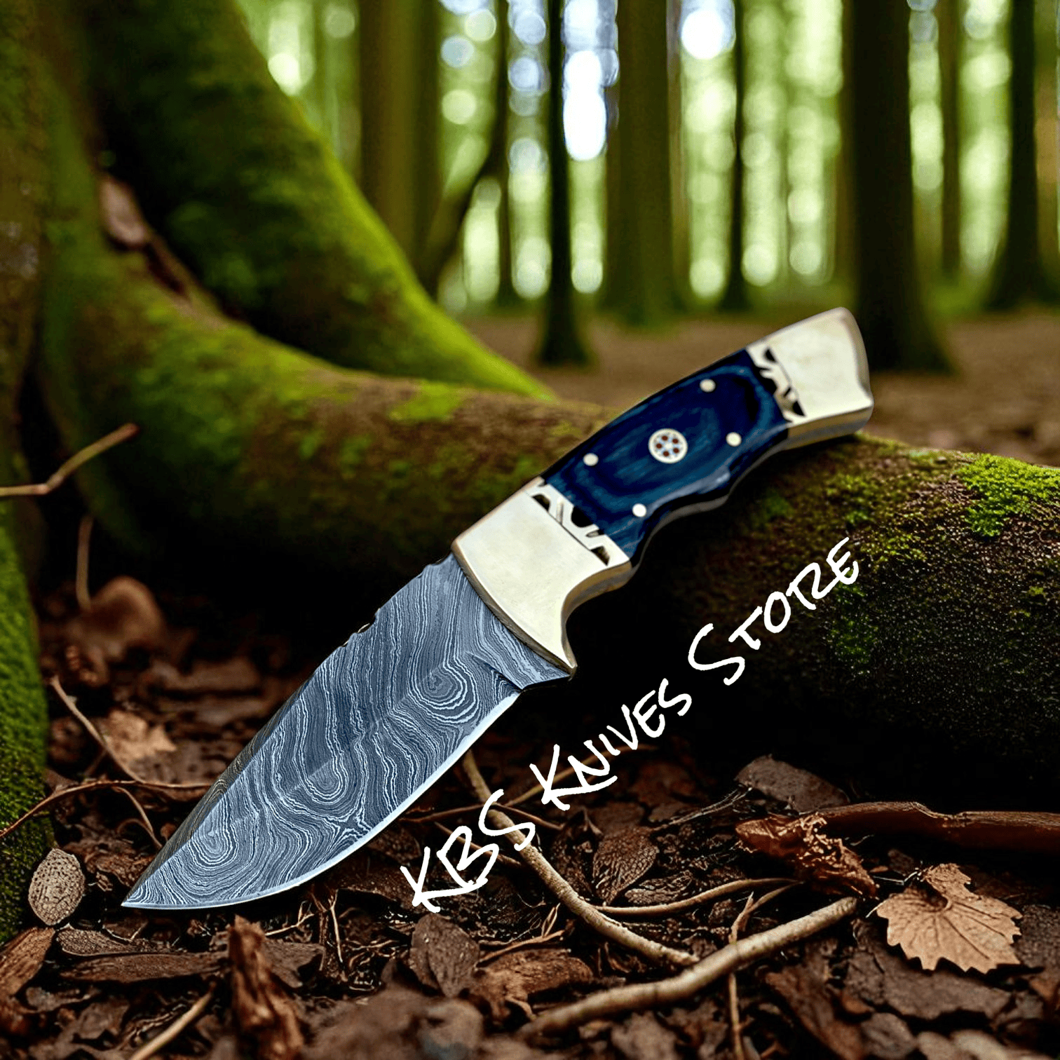 KBS Knives Store Skinner Knives Custom Skinning Knife – 8.5" Damascus Blade, Wood Handle