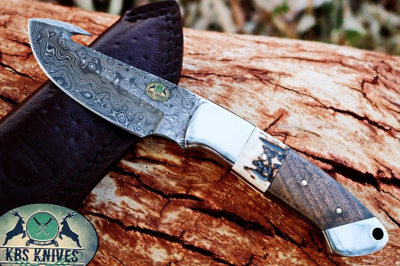 KBS Knives Store Skinner Knives Damascus Steel EDC Guthook Skinner Knife