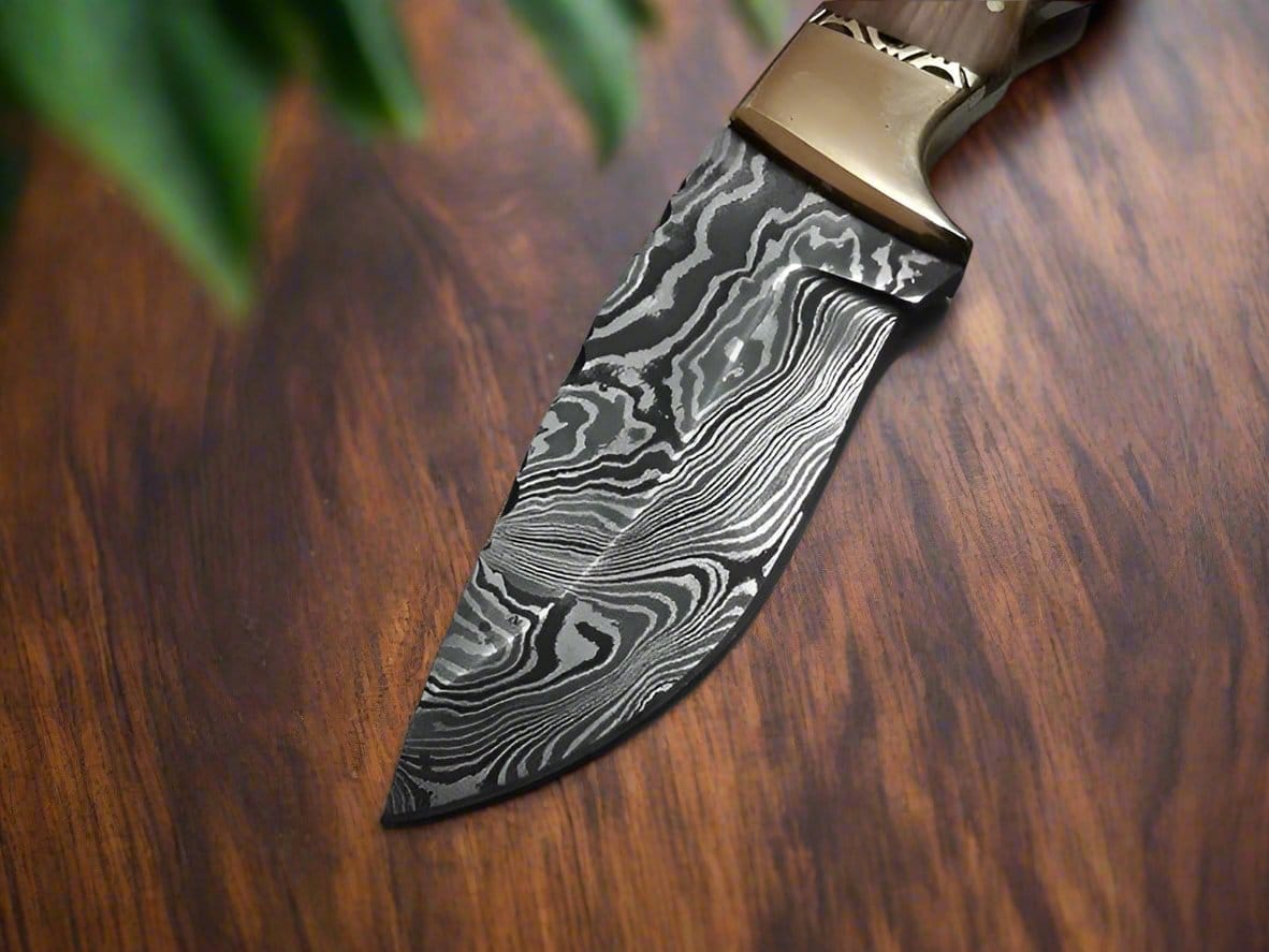 KBS Knives Store Skinner Knives Deer Skinning Knife Custom Handmade Full Tang Damascus Steel with Olivewood Handle, 8.5-inch - The Olivecrest