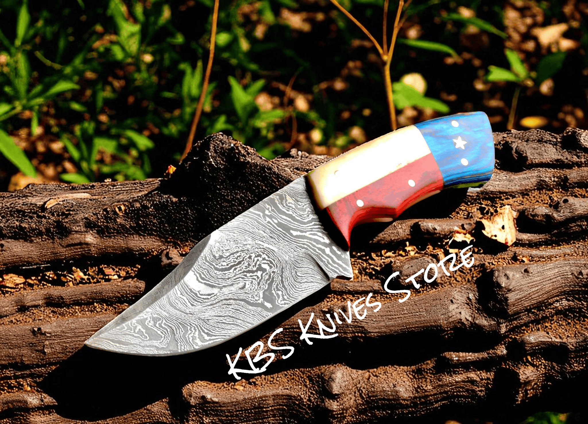 KBS Knives Store Skinner Knives Hand Forged Damascus Skinning Knife – Texas Flag Handle