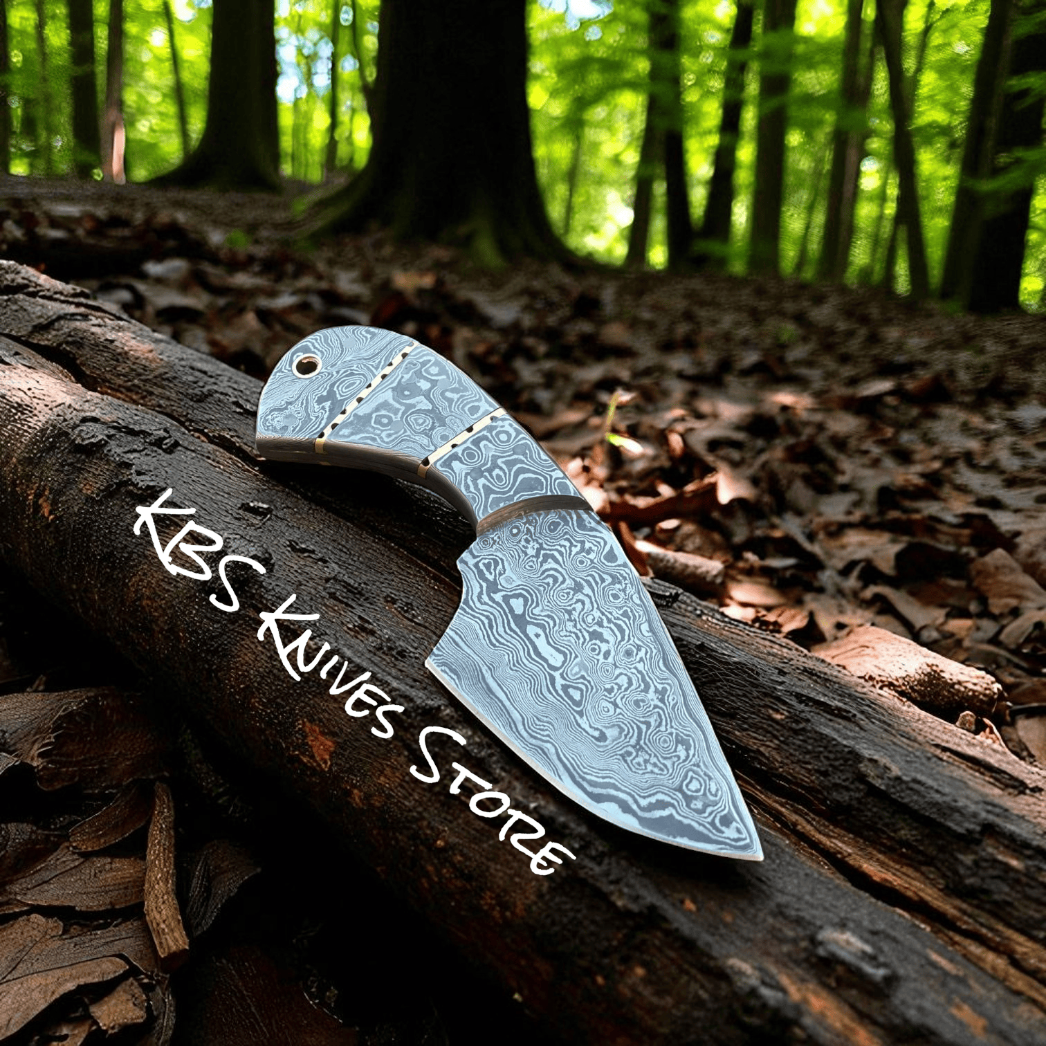 KBS Knives Store Skinner Knives Handmade Damascus Skinning Knife – 6.5" Raindrop Blade