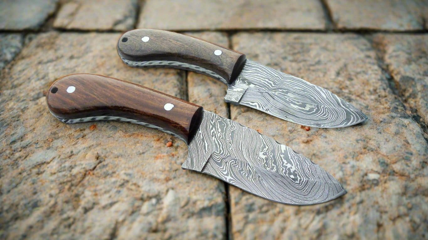 KBS Knives Store Skinner Knives Premium Damascus Steel Drop Point Skinning Knife – 7 Inch Overall Length with Walnut and Rosewood Handle