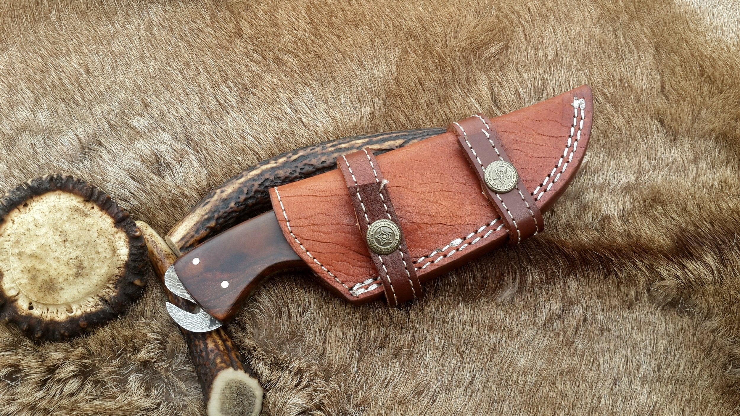KBS Knives Store Skinner Knives Skinning Blade Custom Handmade Full Tang Damascus Steel with Rosewood Handle, 7.5-inch - The Rosewood Edge