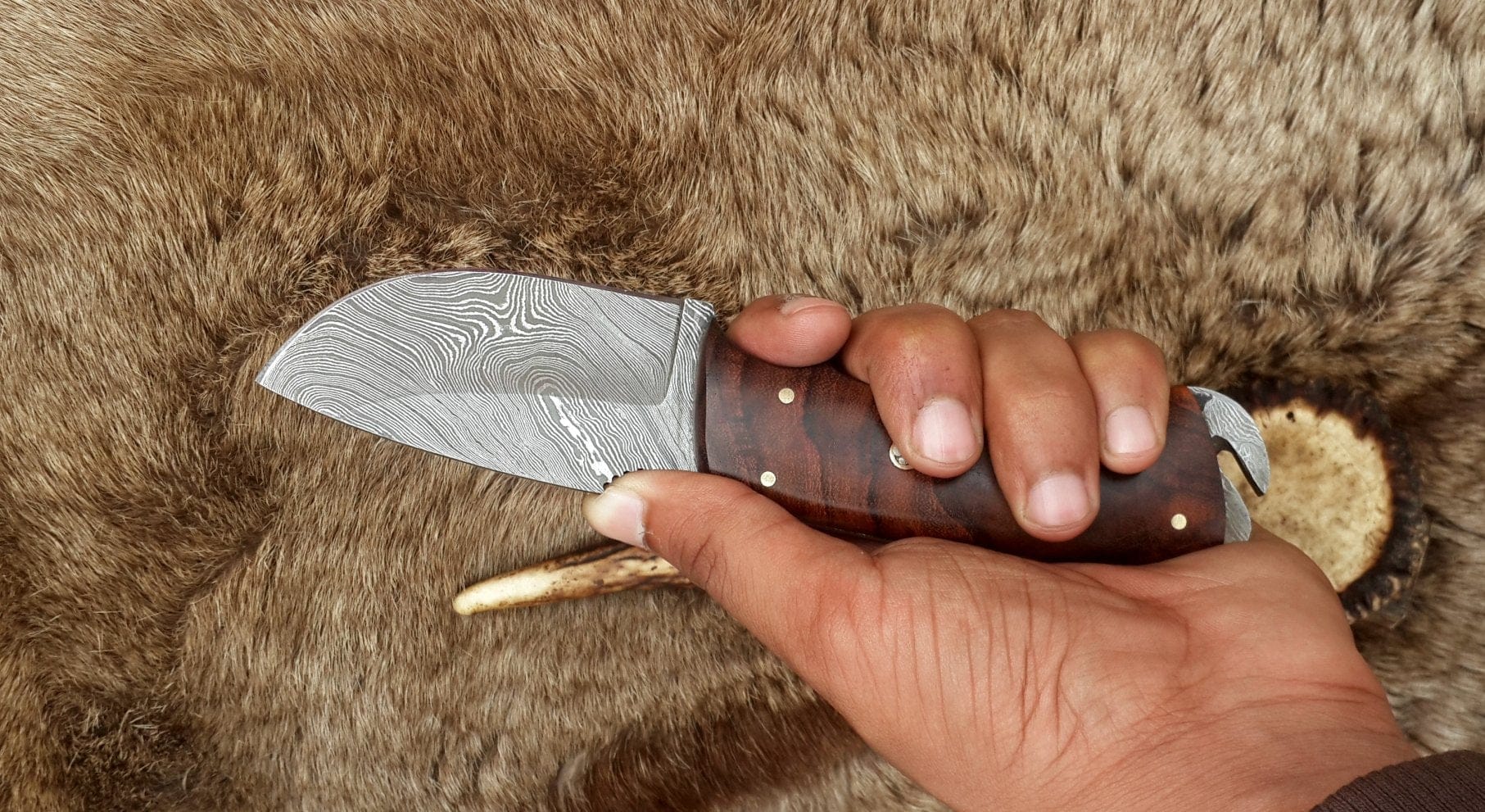 KBS Knives Store Skinner Knives Skinning Blade Custom Handmade Full Tang Damascus Steel with Rosewood Handle, 7.5-inch - The Rosewood Edge