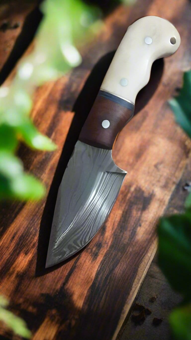 KBS Knives Store Skinning Knives Custom Damascus Steel Field Dressing Deer Skinning Knife – 7.5 Inch Drop Point Blade with Bone and Rosewood Handle