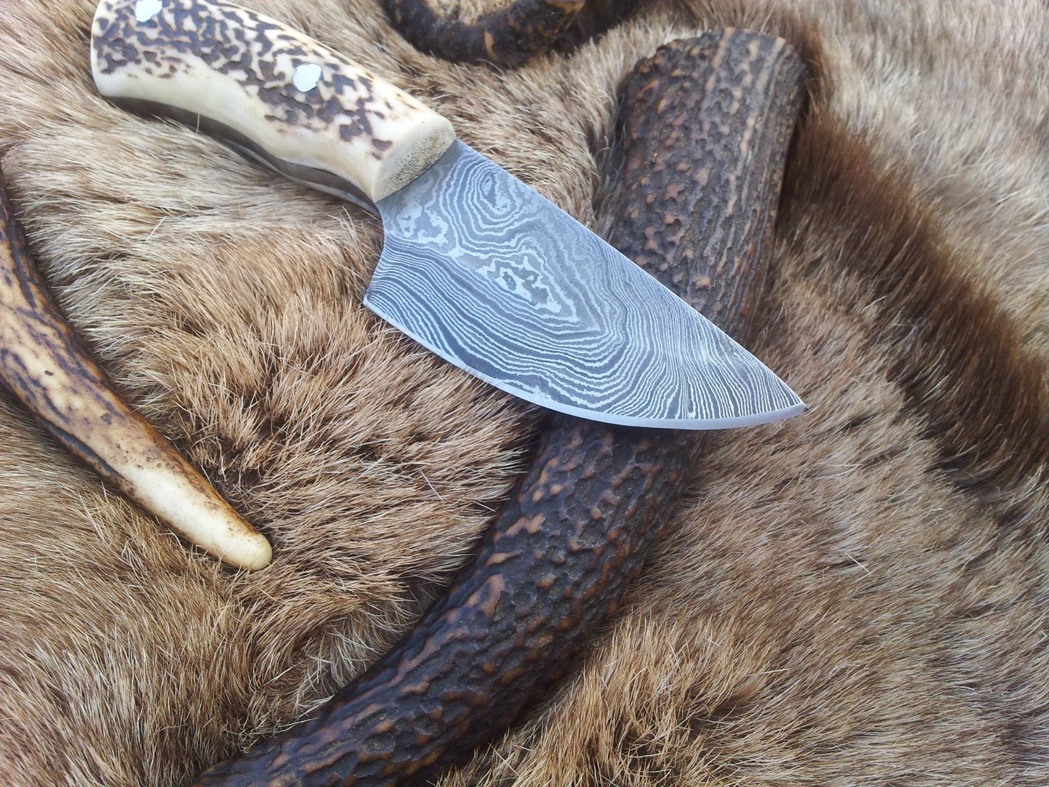 KBS Knives Store Skinning Knives Custom Damascus Steel Field Dressing Deer Skinning Knife with Antler Horn Handle – 7 Inch Drop Point Blade