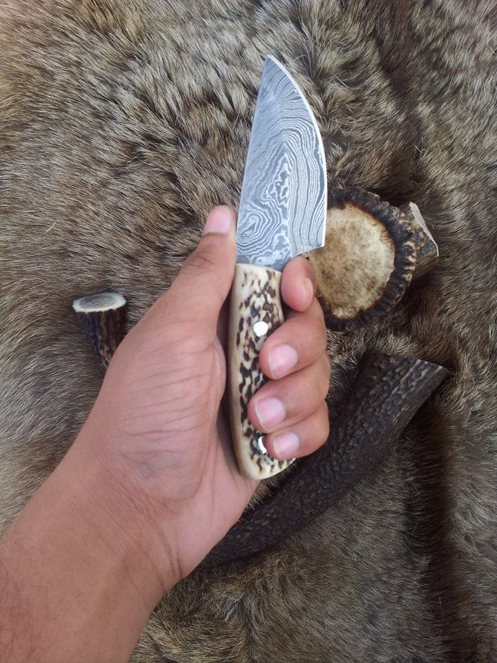 KBS Knives Store Skinning Knives Custom Damascus Steel Field Dressing Deer Skinning Knife with Antler Horn Handle – 7 Inch Drop Point Blade