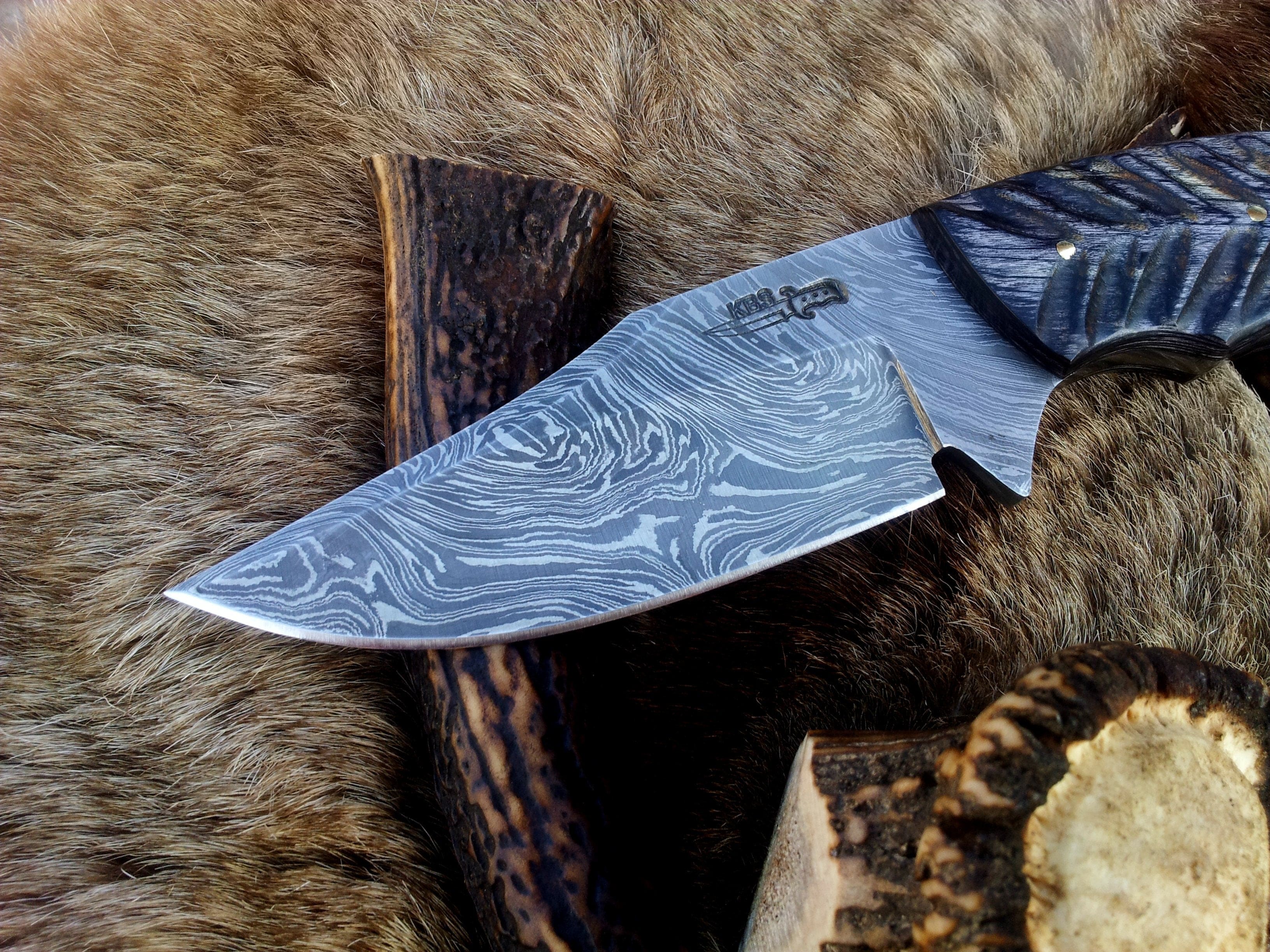KBS Knives Store Skinning Knives Custom Damascus Steel Field Dressing Deer Skinning Knife with Exotic Pakka Wood Handle – 8.5 Inch Hunting Knife