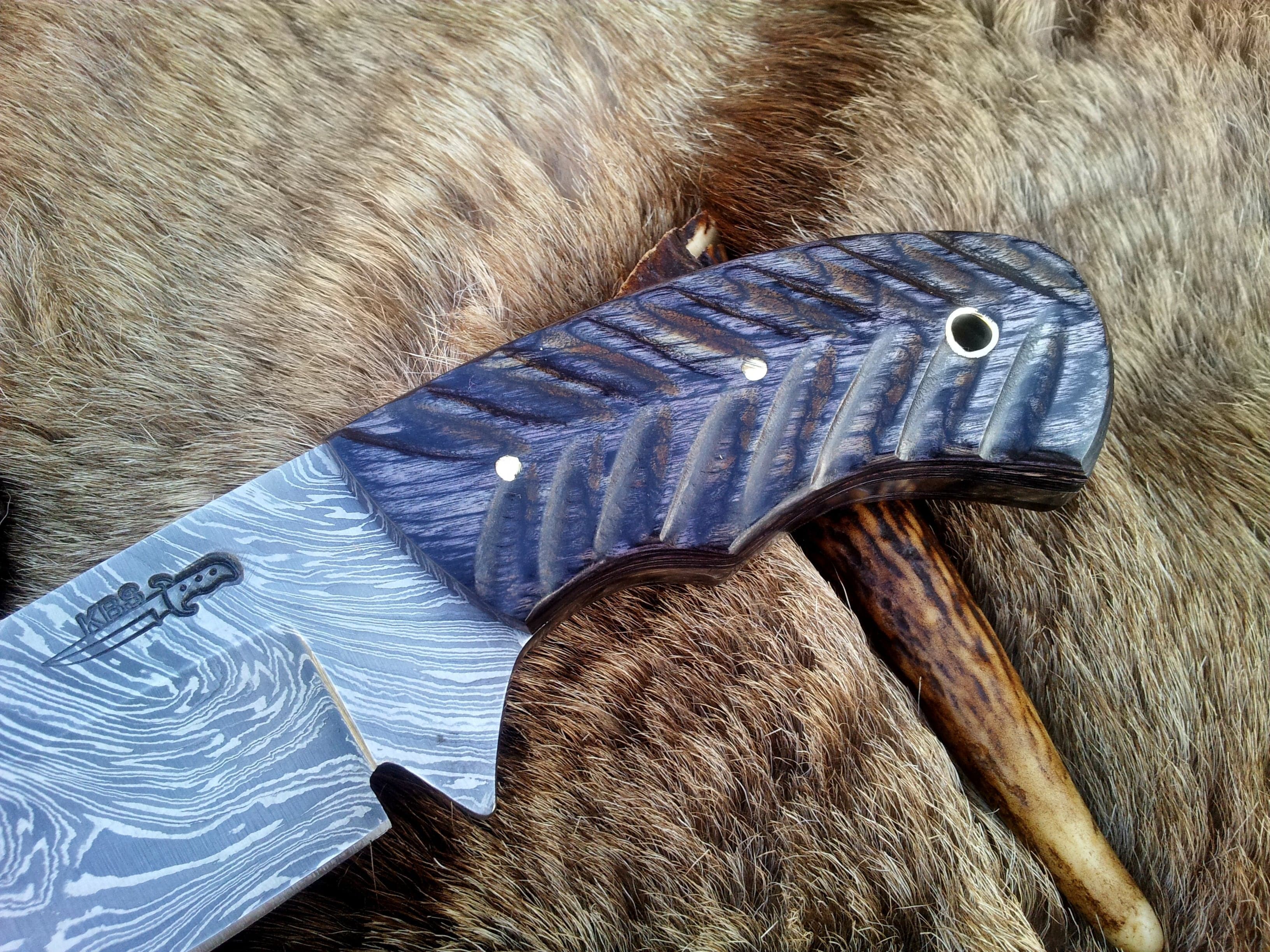 KBS Knives Store Skinning Knives Custom Damascus Steel Field Dressing Deer Skinning Knife with Exotic Pakka Wood Handle – 8.5 Inch Hunting Knife