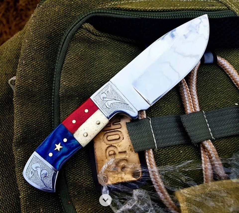 KBS Knives Store Skinning Knives Custom Hand Engraved D2 Steel Texas Hunting Skinning Knife - 8.5 Inch Bone & Exotic Wood Handle - Premium Quality by KBS Knives