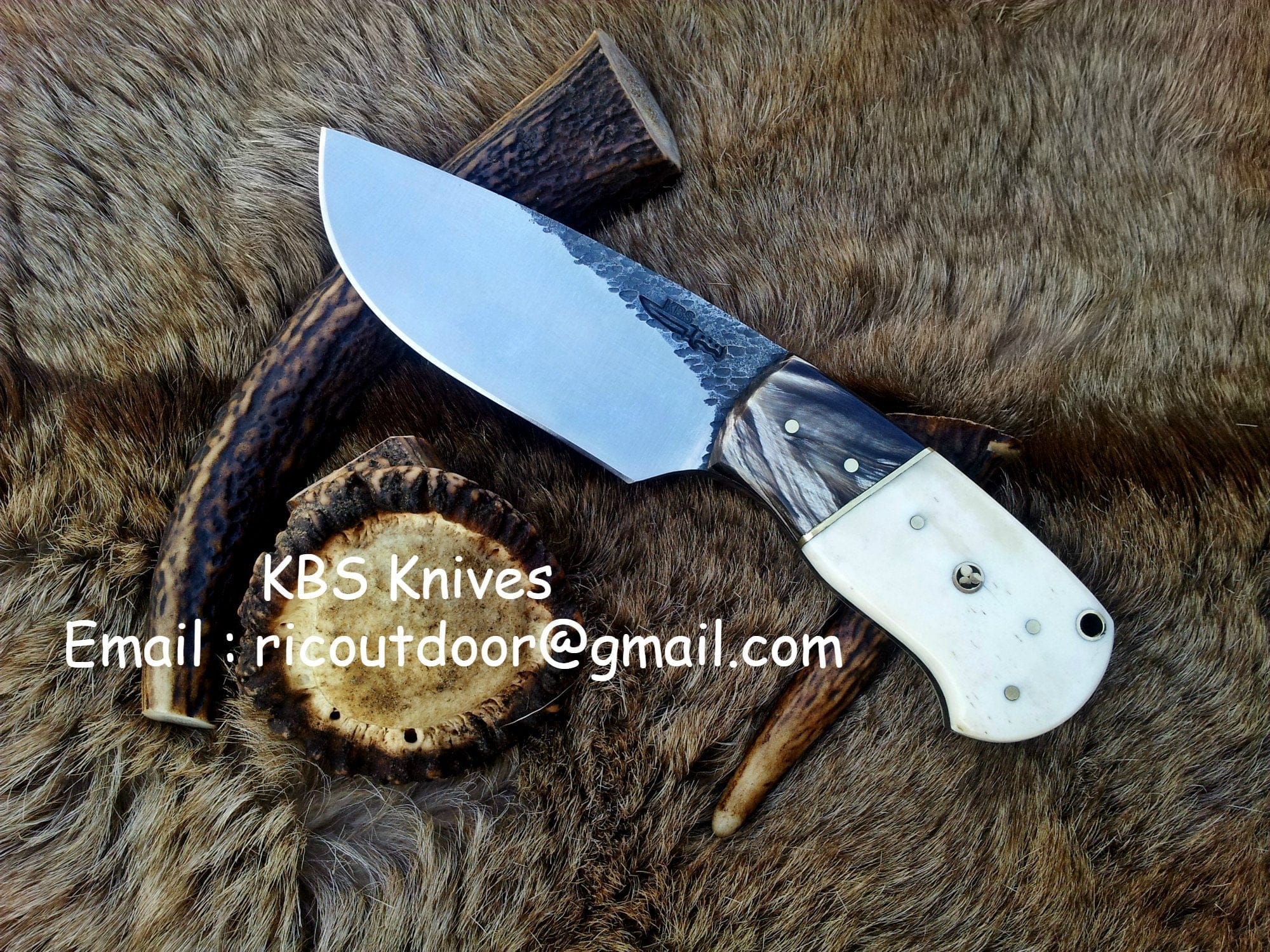 KBS Knives Store Skinning Knives Custom Handcrafted 1095 Forged Steel Skinning Knife with Buffalo Horn and Camel Bone Handle - 8 Inch Hunting Knife
