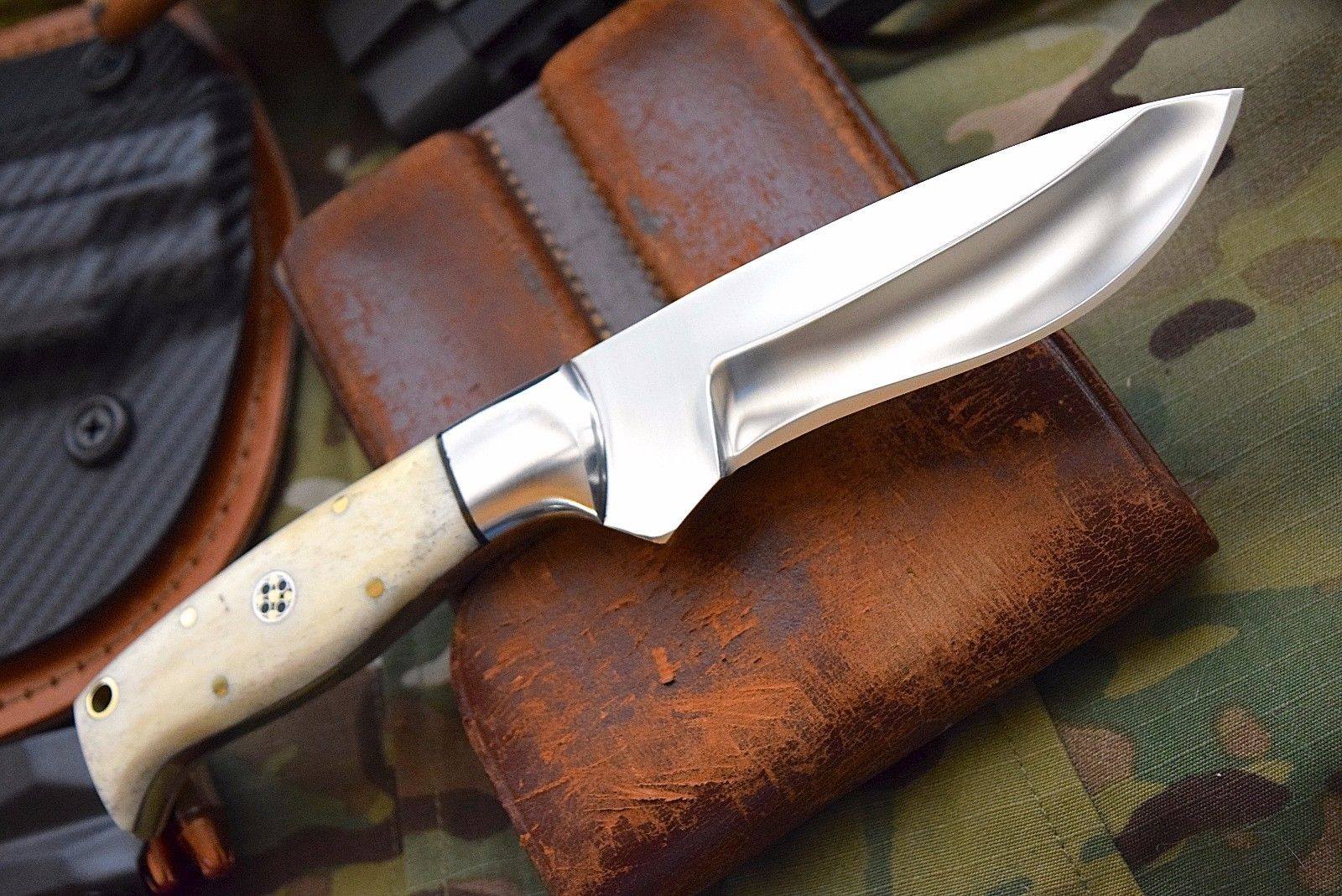 KBS Knives Store Skinning Knives Custom Handcrafted J2 Steel ELK Skinning Knife - 9 Inch Bone Handle with Steel Bolster, Leather Sheath - Premium Hunting Knife by KBS Knives