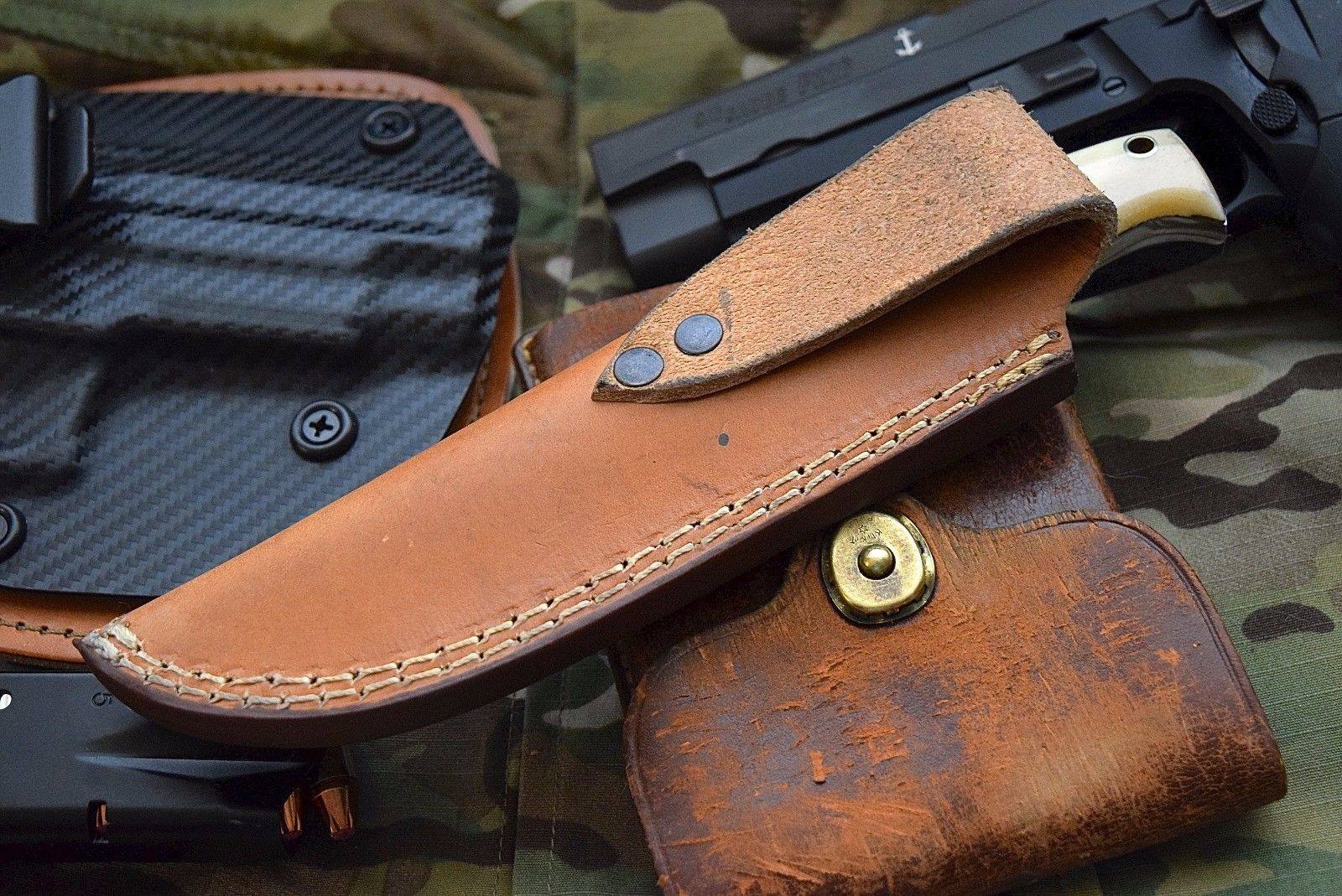 KBS Knives Store Skinning Knives Custom Handcrafted J2 Steel ELK Skinning Knife - 9 Inch Bone Handle with Steel Bolster, Leather Sheath - Premium Hunting Knife by KBS Knives