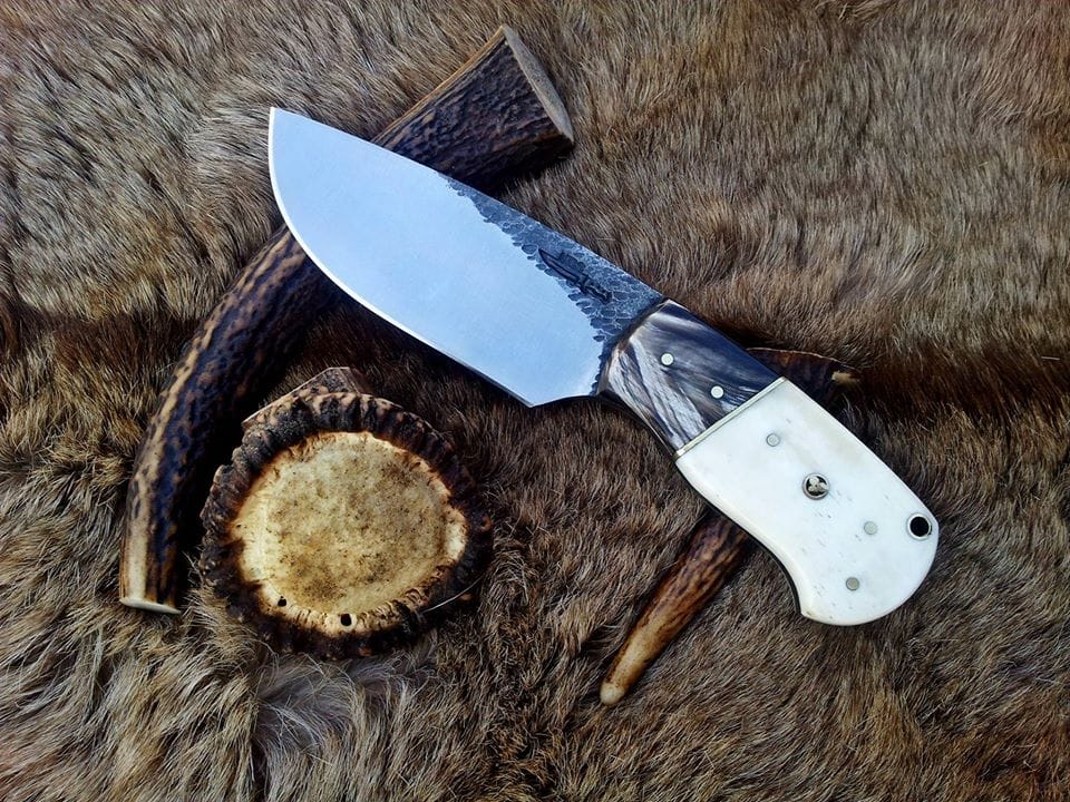 KBS Knives Store Skinning Knives Custom Handmade 1095 Forged Steel Deer Skinning Knife - 8.5 Inch Buffalo Horn & Bone Handle, Leather Sheath - Premium Hunting Knife by KBS Knives