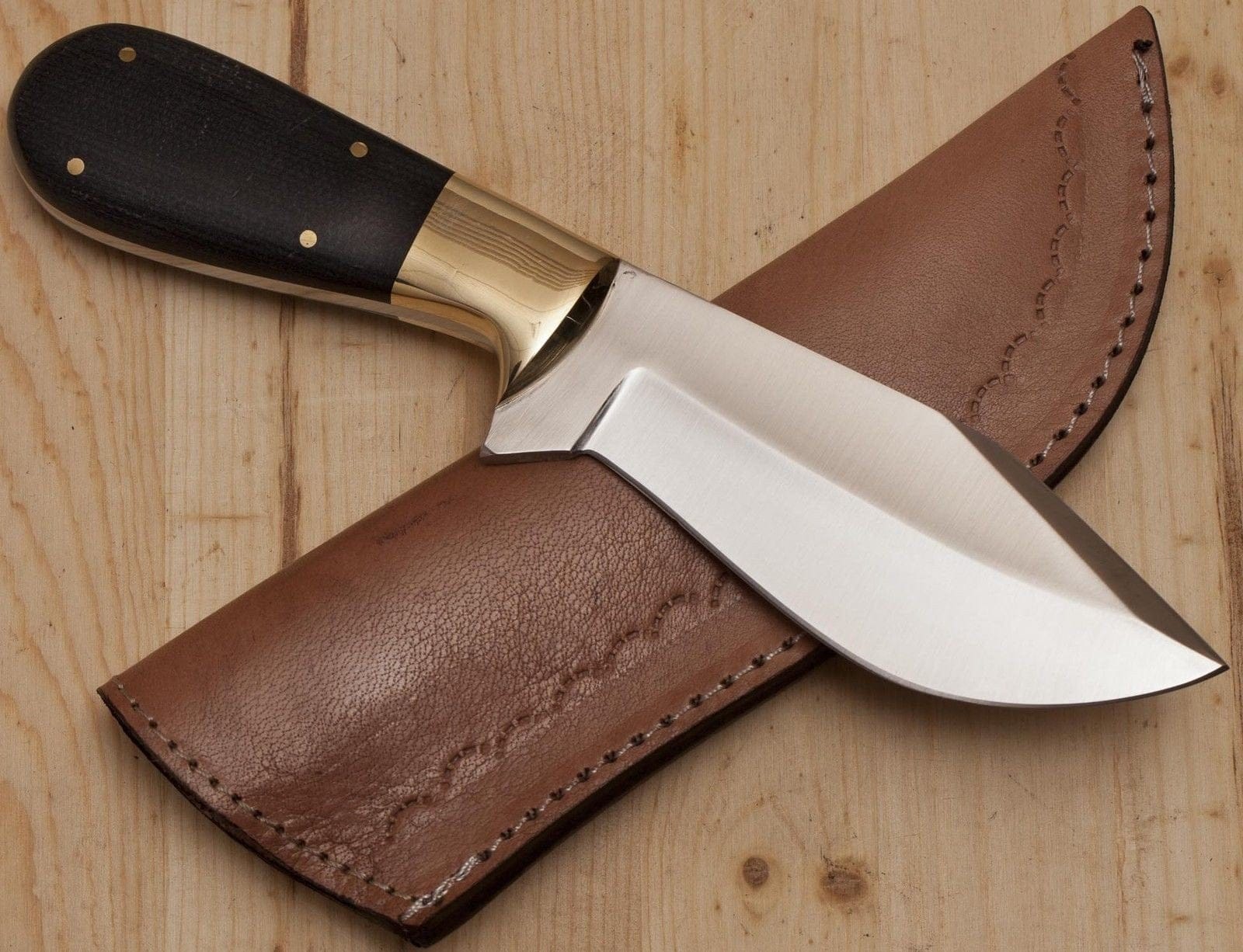 KBS Knives Store Skinning Knives Custom Handmade 440C Steel Deer Skinning Knife - 9 Inch Micarta Handle with Brass Bolster, Leather Sheath - Premium Hunting Knife by KBS Knives