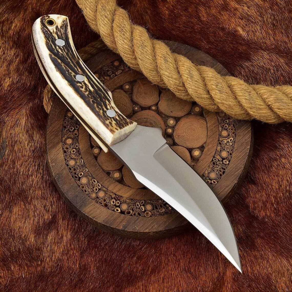 KBS Knives Store Skinning Knives Custom Handmade D2 Steel Deer Knife with Antler Handle
