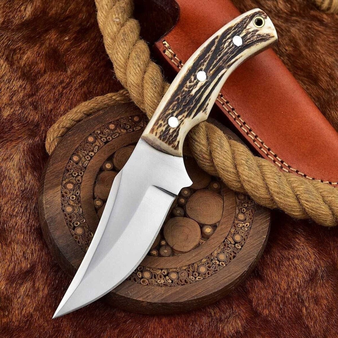 KBS Knives Store Skinning Knives Custom Handmade D2 Steel Deer Knife with Antler Handle