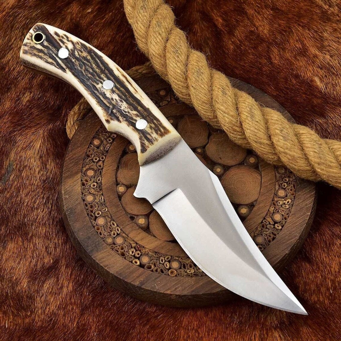 KBS Knives Store Skinning Knives Custom Handmade D2 Steel Deer Knife with Antler Handle