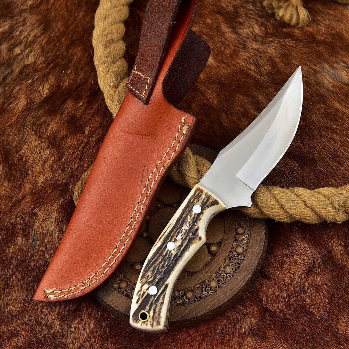 KBS Knives Store Skinning Knives Custom Handmade D2 Steel Deer Knife with Antler Handle