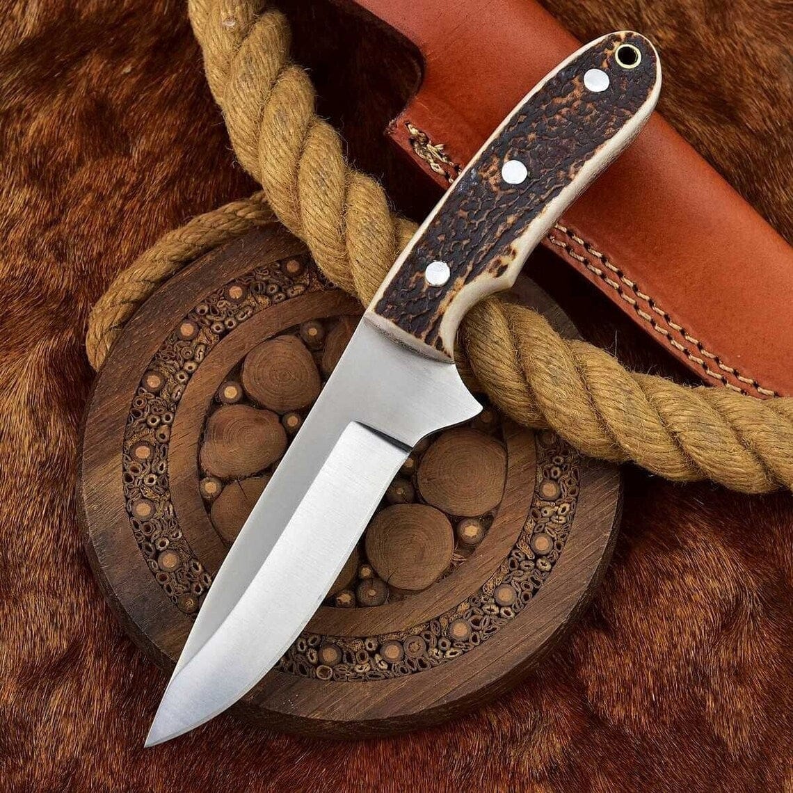 KBS Knives Store Skinning Knives Custom Handmade D2 Steel Skinning Knife with Leather Sheath