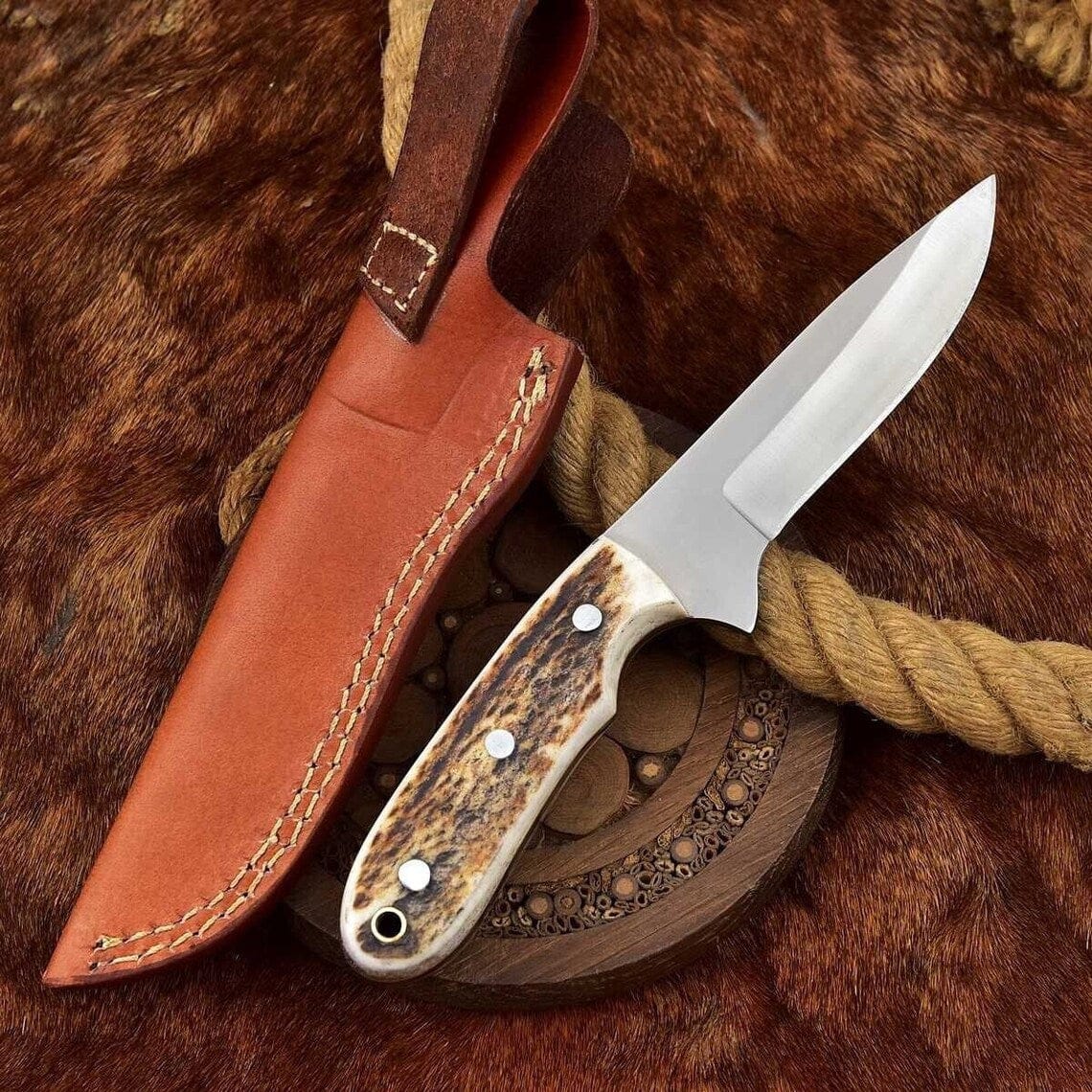 KBS Knives Store Skinning Knives Custom Handmade D2 Steel Skinning Knife with Leather Sheath