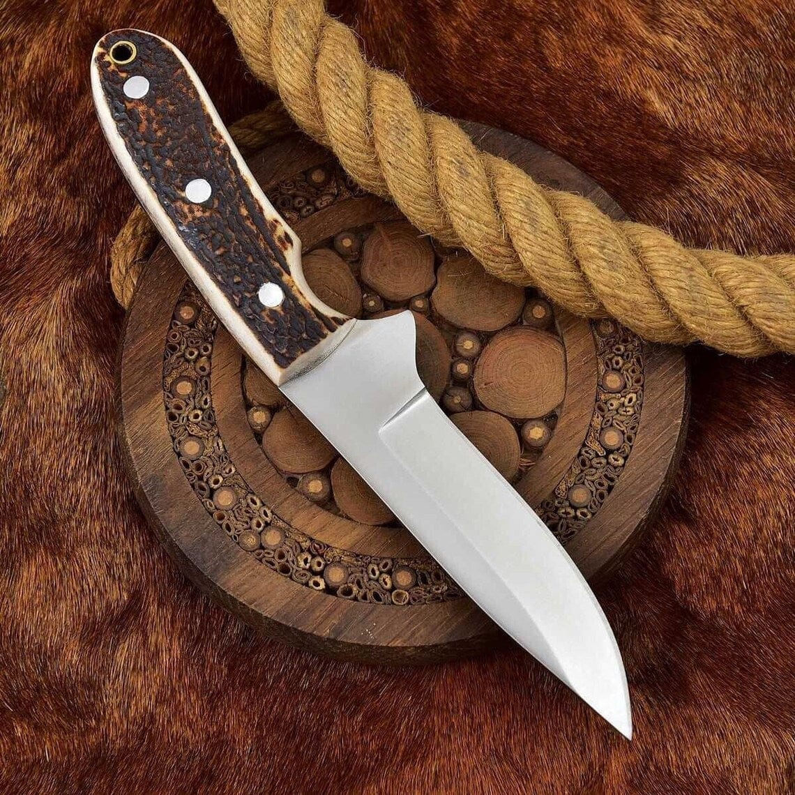 KBS Knives Store Skinning Knives Custom Handmade D2 Steel Skinning Knife with Leather Sheath