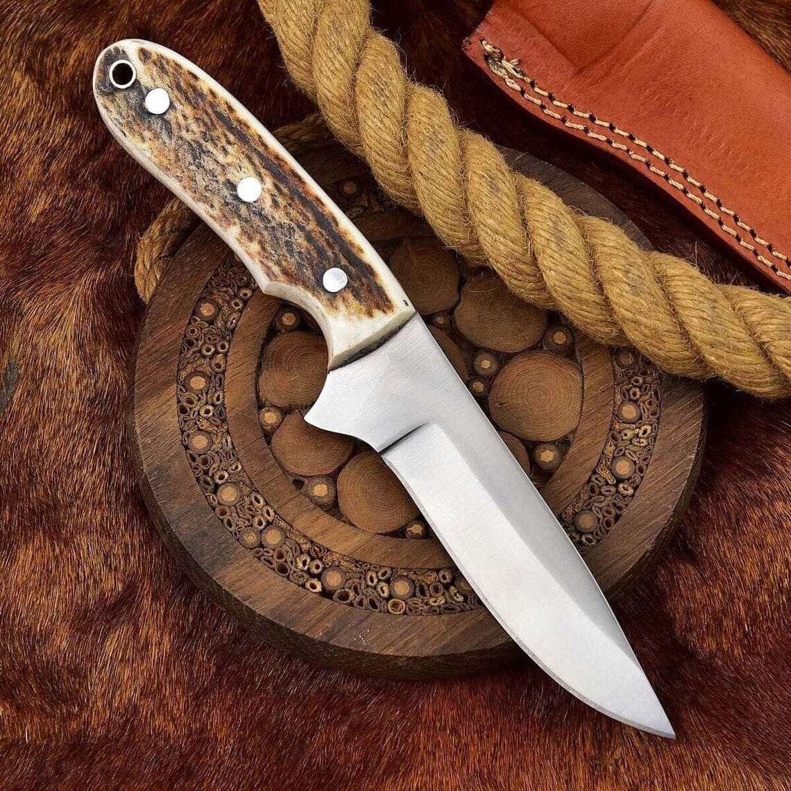 KBS Knives Store Skinning Knives Custom Handmade D2 Steel Skinning Knife with Leather Sheath