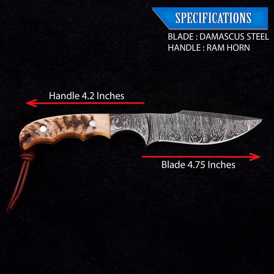 KBS Knives Store Skinning Knives Custom Handmade Damascus Skinning Knife with Sheep Horn Handle, 9-inch
