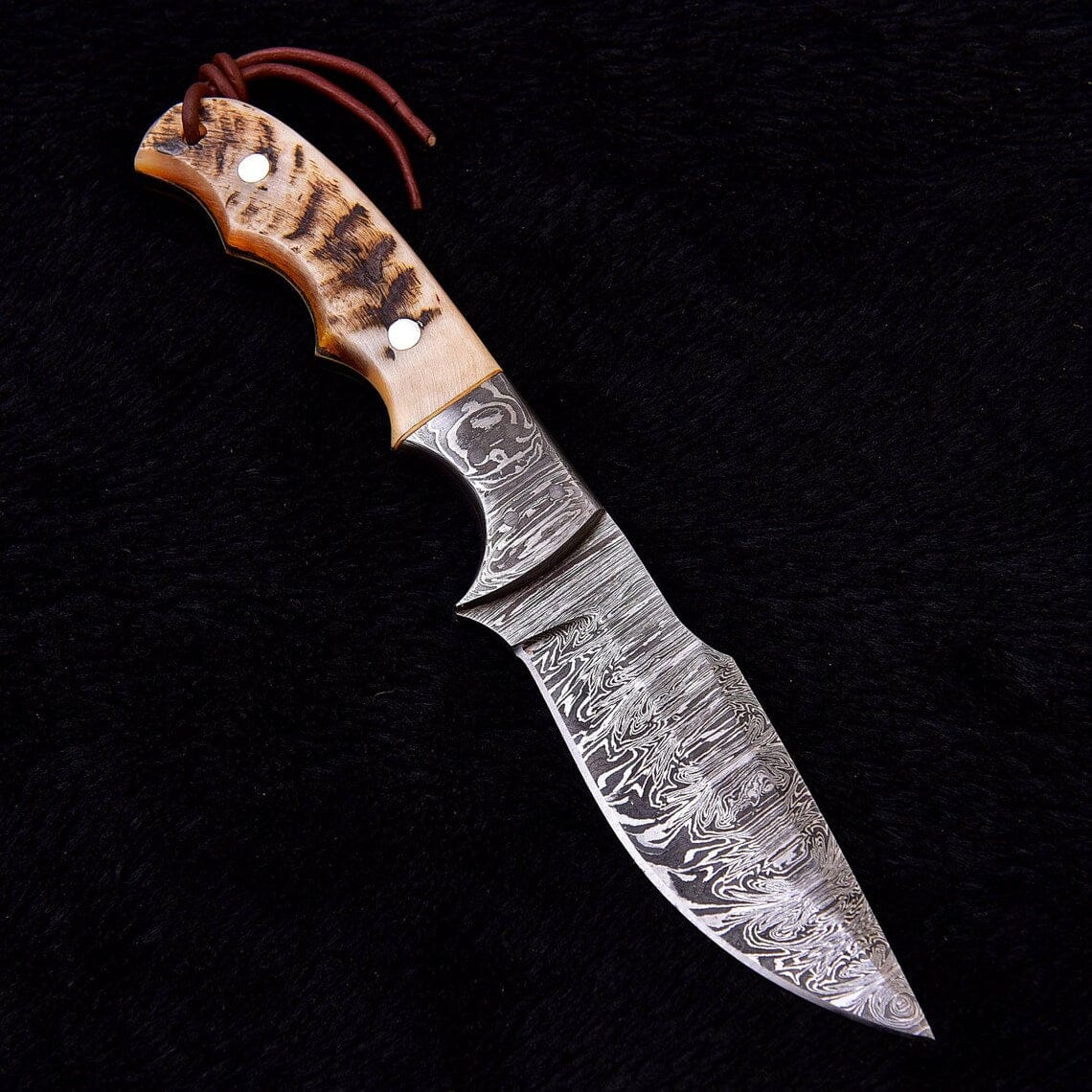 KBS Knives Store Skinning Knives Custom Handmade Damascus Skinning Knife with Sheep Horn Handle, 9-inch