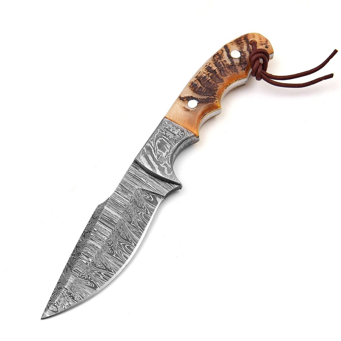 KBS Knives Store Skinning Knives Custom Handmade Damascus Skinning Knife with Sheep Horn Handle, 9-inch