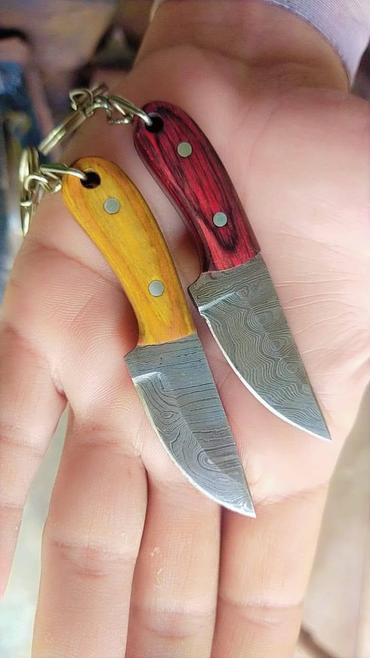 KBS Knives Store Skinning Knives Custom Handmade Damascus Steel EDC Knife Keychain with Exotic Wood Handle